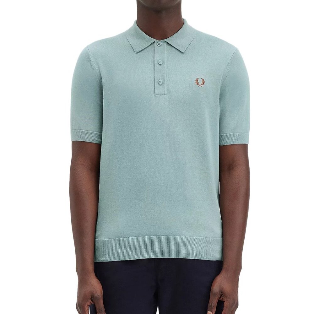 Fred Perry Men's Short Sleeve Cotton Knitted Polo Shirt K9725 Solid Silver Blue